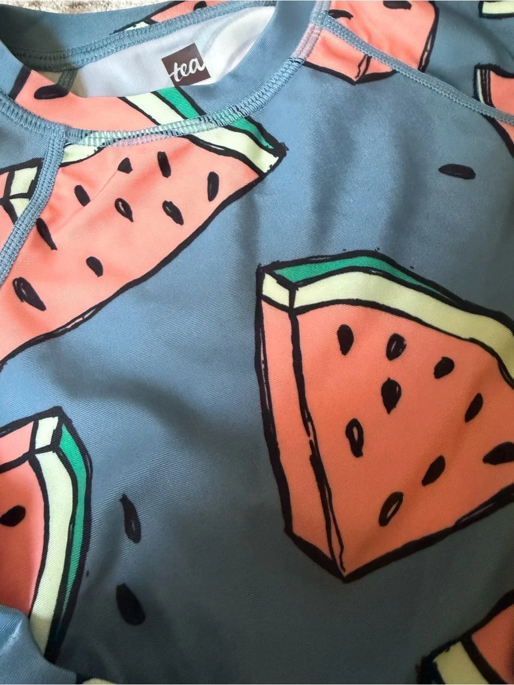 18-24 months - Tea Collection Blue Rashguard with Pink Watermelon Print Top